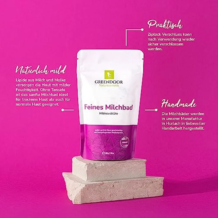GREENDOOR Milchbad Hibiscusblüte 200g - Haut pflegend, 100% natürlicher Badezusatz, bioabbaubar – Bild 2