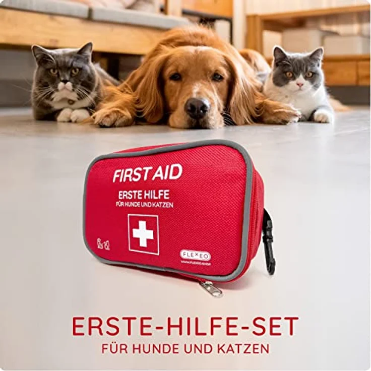 FLEXEO Erste-Hilfe-Set für Hund und Katze, 24-teilig mit Wundauflagen, Bandagen, Maulschlaufe und Zeckenzange, kompakt und transportabel – Bild 2