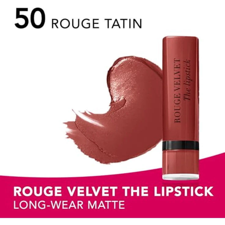 Bourjois, Rouge Velvet The Lipstick Lippenstift, 50 Rouge Tatin, 2,4 g - 24 Stunden lebendige Farbe, samtiger Effekt – Bild 3