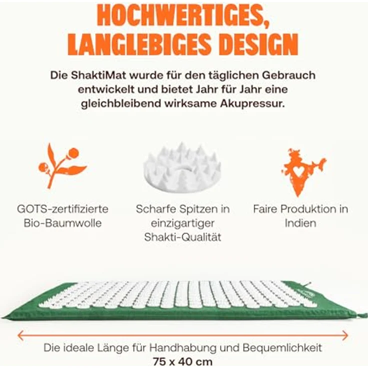 Shakti Mat Original Akupressurmatte mit 6.210 Spitzen, GOTS-zertifizierte Bio-Baumwolle, faire Produktion, Handarbeit – Bild 3