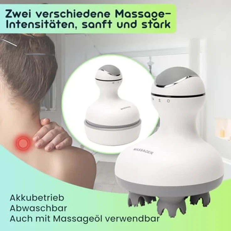 Casativo Massagegerät 3D Kopf- & Körper-Massagegerät, 4 Massageköpfe, mobil, Akku, ölbeständig, IPX7, bis zu 2,5 Std. Laufzeit – Bild 3