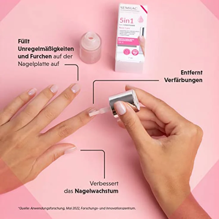 Semilac Nagelconditioner 5in1 Rose Care 7 ml - Sofortige Wirkung, gleicht aus und stärkt, transparentes Rosa, vegan & dermatologisch getestet – Bild 5