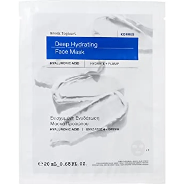 KORRES GREEK YOGHURT Intensiv feuchtigkeitsspendende Tuch-Maske für das Gesicht, Sheet mask mit sofortigem Kühlungseffekt, für strahlende Haut, 100% biologisch abbaubar, 20 ml