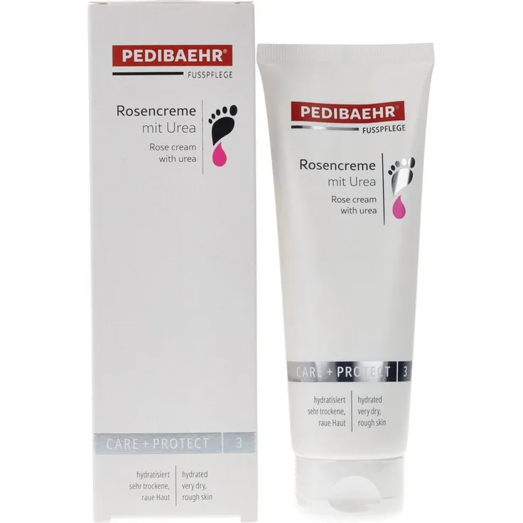 Pedibaehr Fußcreme Rosencreme mit Urea, 125ml - Intensivpflege für trockene und rissige Fußhaut mit edlem Rosen-Duft