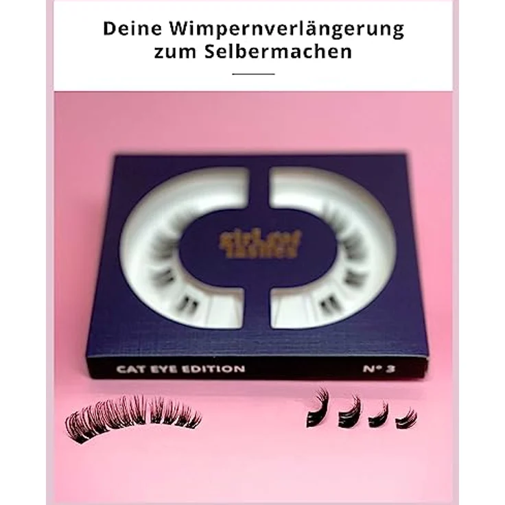 GirlGotLashes Mini Box Cat Eye Edition N°3, Wimpernextensions für Zuhause, 1 Paar Fake Lashes mit 5-7 Tagen Halt, vegan, handgemacht, C-Curl Styles – Bild 3