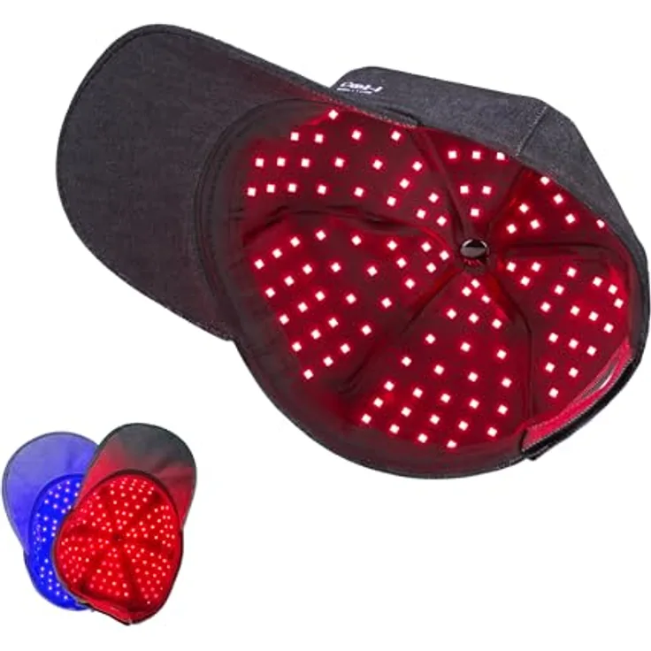 COOL-i ® Infrarotlampe Rotlicht-Haarwuchshaube, kabellos mit 158 LEDs, Infrarot- & Blaulichttherapie für die Kopfhaut, wiederaufladbar, Timer, für Männer & Frauen
