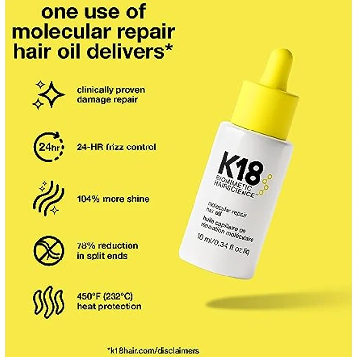 K18 Molecular Repair Hair Oil, pflegendes Trockenöl für beschädigtes und brüchiges Haar, 10 ml, verhindert Frizz und beugt Haarspliss vor – Bild 2