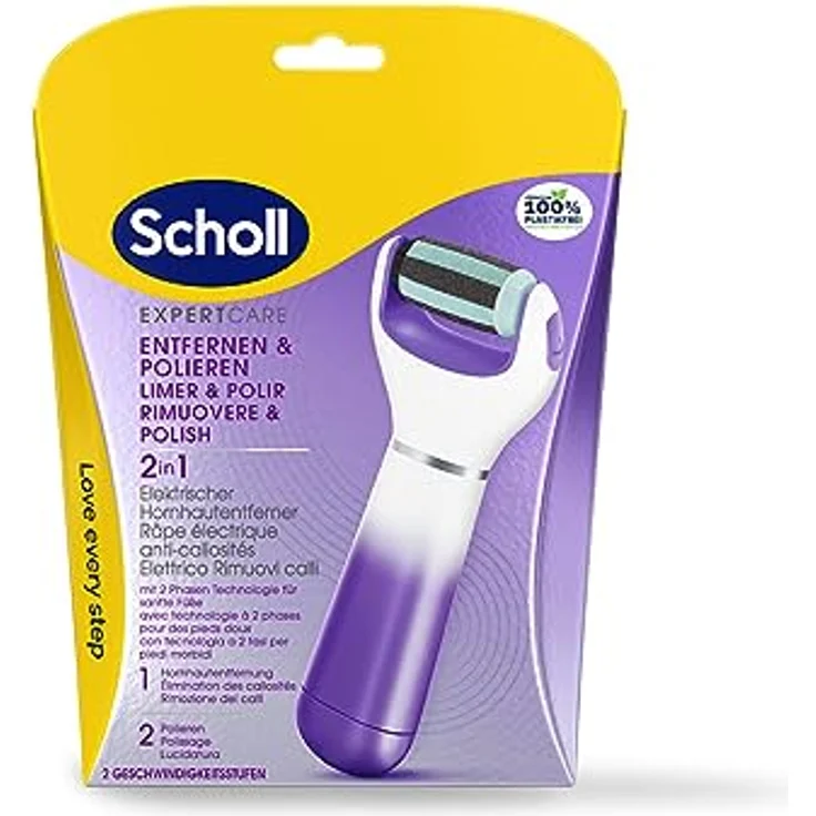 Scholl Expert Care 2-in-1 File & Smooth, elektrischer Hornhautentferner mit Drucksensor und rotierendem Kopf, lila – Bild 1