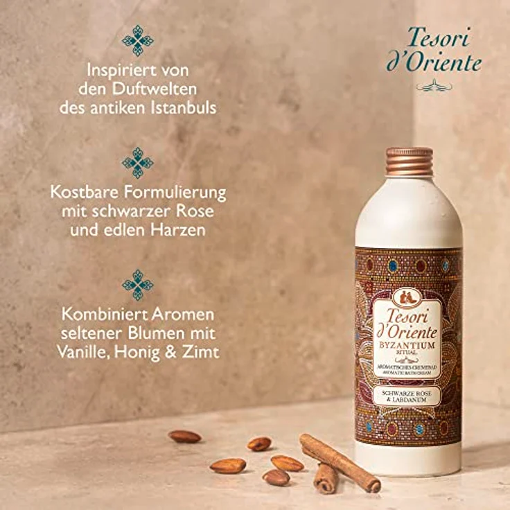TESORI D’ORIENTE d'Oriente Cremebad 'Byzantium', 500 ml, aromatisches Bad mit schwarzer Rose und Labdanum, Körperpflege für die Badewanne, Ritual Körper & Sinne – Bild 5