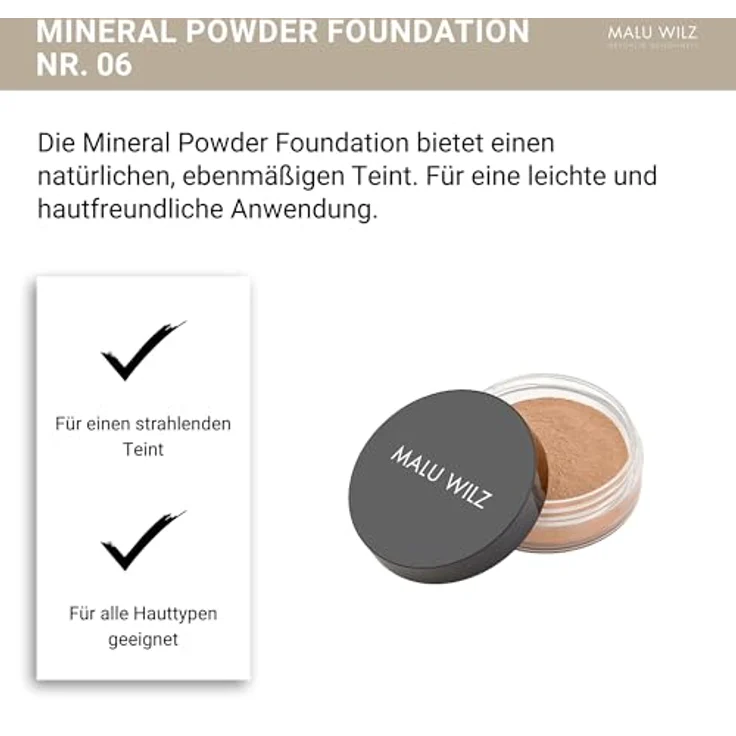 Malu Wilz Just Mineral Powder Foundation Nr.6 Apricot Balance 15g I Mineral Puder Makeup für strahlenden Teint, auch für sensible Haut – Bild 5