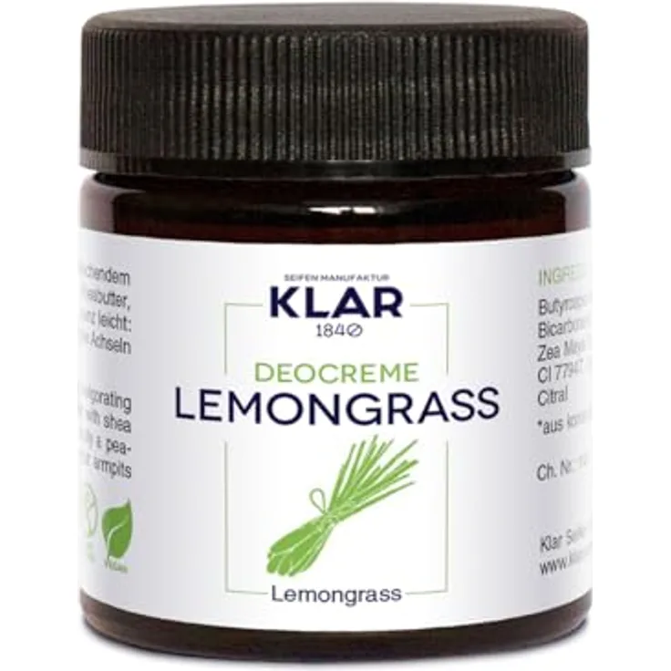 KLAR Deocreme Lemongrass, pflegendes Deodorant ohne Aluminiumsalze, 30 ml