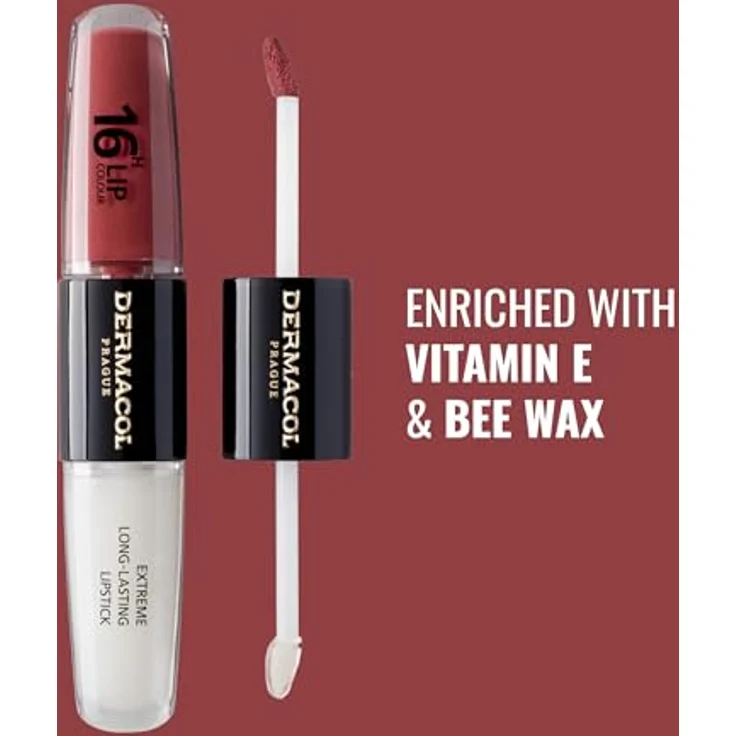 Dermacol 16H Lip Colour, langlebiger, glänzender Lippenstift, Farbton 35 Sugar Plum, 2x4 ml – Bild 3