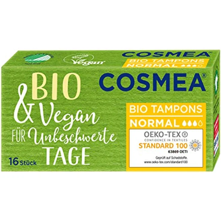 COSMEA Bio Tampon Normal aus Bio-Baumwolle, ohne Kunstfaser-Umhüllung, vegan, ohne Tierversuche 16 Stück - Preisvergleich – Bild 2