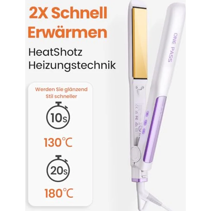 Faszin 2 in 1 Glätteisen mit Titanplatten, Ionen Haarglätter, 20s Schnellaufheizung, 11 Temperaturstufen, LCD-Display, 3D-Schwebepanel, 130°C-230°C - Weiß – Bild 3