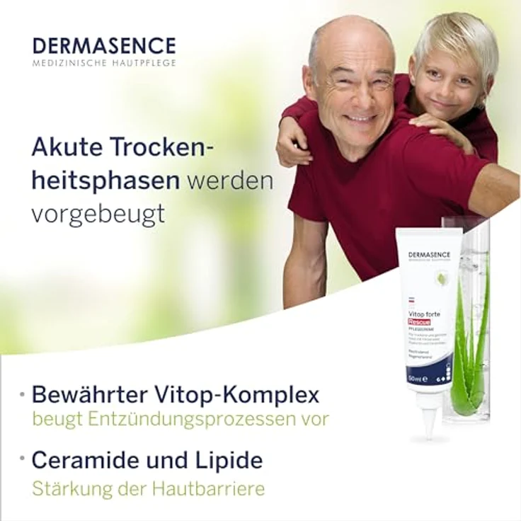 DERMASENCE Vitop forte Rescue Pflegecreme, 50 ml - beruhigende und regenerierende Akutpflege für gereizte und gerötete oder sehr trockene Hautstellen - Pflege bei Neurodermitis mit Färberwaidextrakt – Bild 4