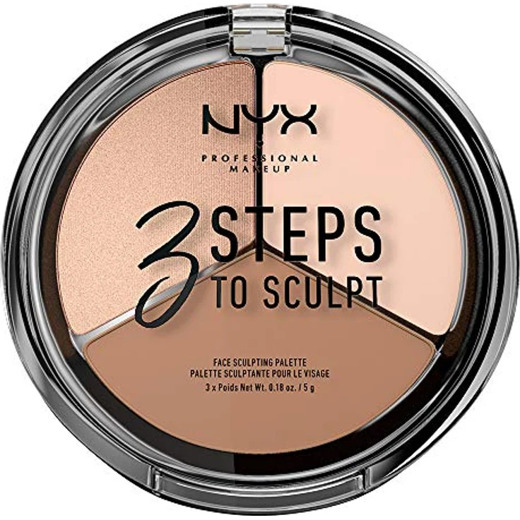 NYX Professional Makeup 3 Steps to Sculpt Face Sculpting Palette- Gesichts-Puder zum definieren, konturieren und highlighten, 3 Nuancen, 15 g, Fair1 – Bild 1