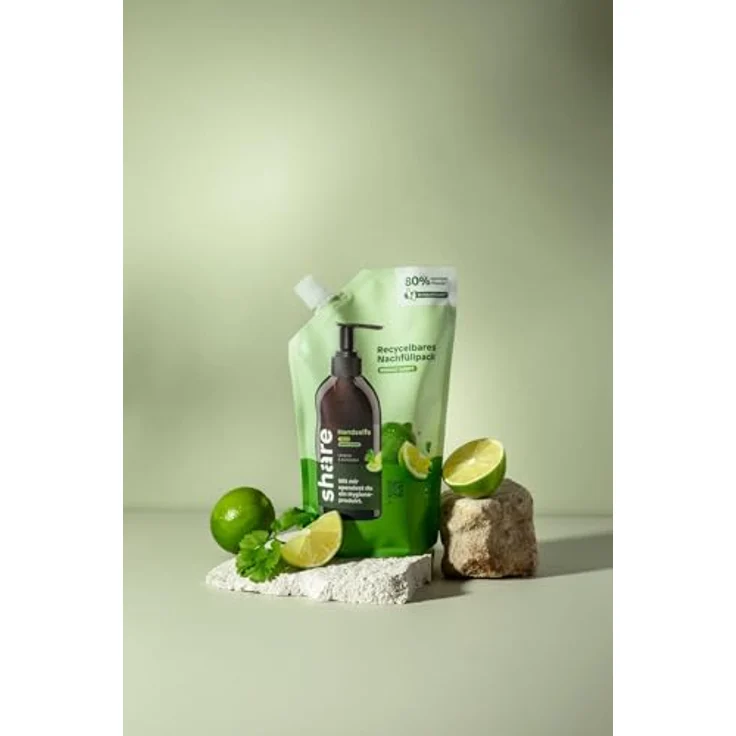share Flüssigseife Nachfüllbeutel, Limette & Koriander (6x500ml), pH-hautneutral, vegane Handseife, plastiksparend – Bild 2