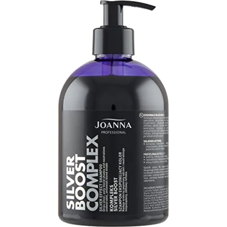 JOANNA Professional Silver Boost Komplex - Shampoo für Frauen - Farbverstärkendes Shampoo - Neutralisierung von Unerwünschten Gelbtönen - Silber Kühle Reflexe - Haare Weich und Angenehm - 500g