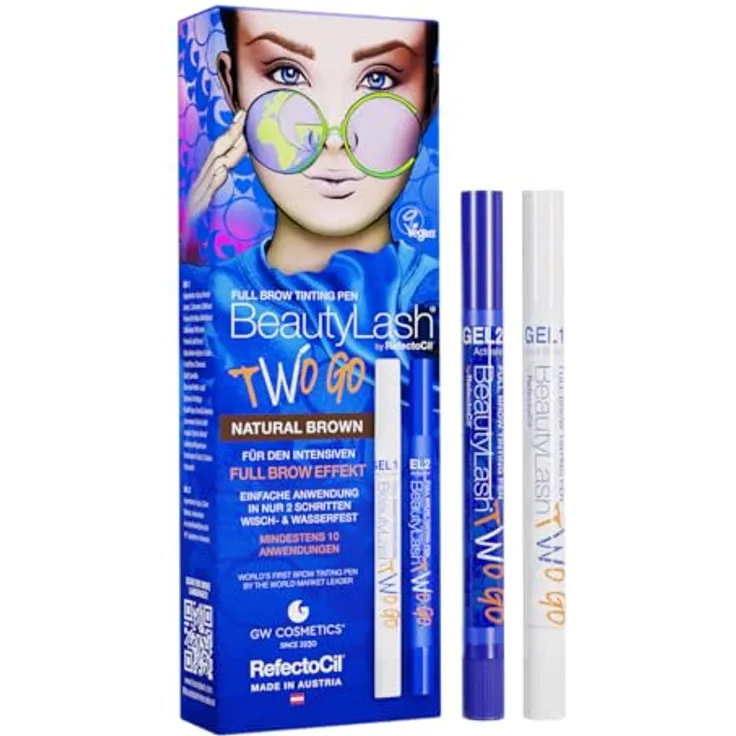 RefectoCil BeautyLash Two Go Augenbrauenfarbe, Farbton Natural Brown, 2x15 ml, langanhaltende Betonung und praktischer Applikator