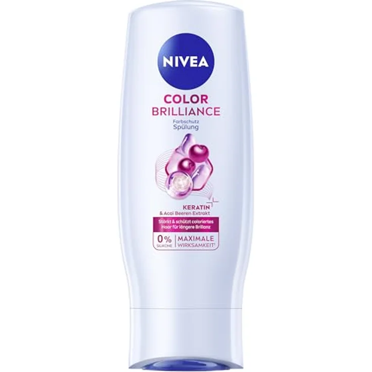 NIVEA Color Brilliance Farbschutz Spülung, 200 ml, feuchtigkeitsspendende Haarspülung mit Keratin und Acai Beeren-Extrakt, silikonfrei für längeren Farbschutz – Bild 1