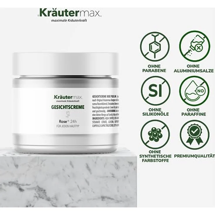 Kräutermax. Gesichtscreme Creme Fürs Gesicht mit Damascena Rose Rosenblütenwasser Naturkosmetik 1 x 50 ml, Feuchtigkeitsspendende Tages- & Nachtcreme – Bild 4