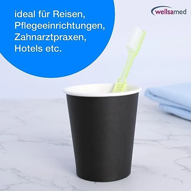 wellsamed Wellsabrush Einmalzahnbürsten mit Zahnpasta, Einwegzahnbürsten, Reisezahnbürsten, gelbgrün-transparent, 100 Stück – Bild 5