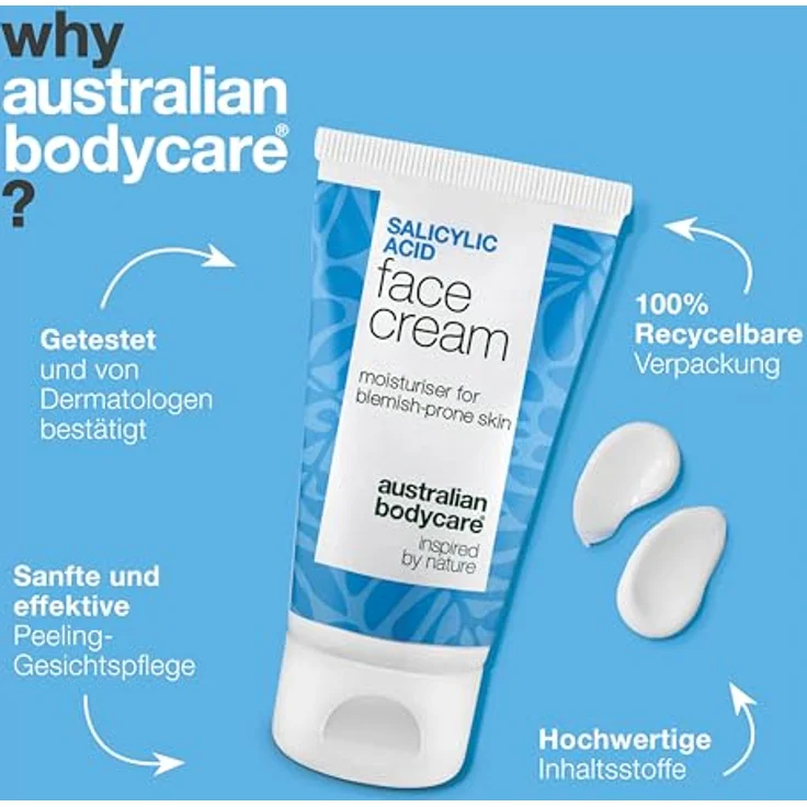 Australian Bodycare Salicylsäure Anti-Pickel-Gesichtscreme, Nicht komedogene Formel mit Salicylic Acid, 50 ml – Reinigt Poren, reduziert Rötungen und spendet Feuchtigkeit – Bild 4