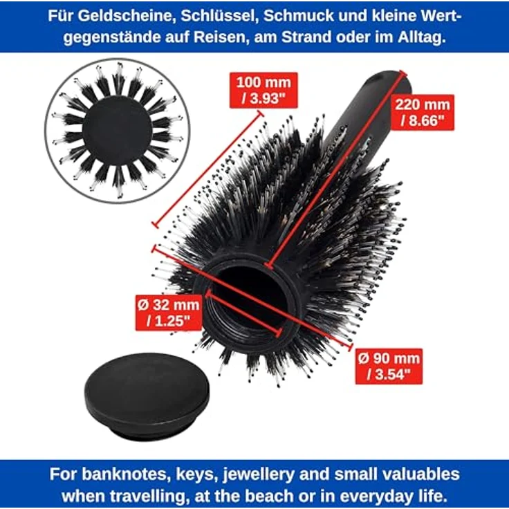 Your Day Mate Haarbürste mit Geheimfach, inkl. 2 wasserdichten + luftdichten Zippern, geheimer Deckel mit Schraubverschluss, Wertsachen Versteck, für unterwegs & Zuhause, Geheimversteck für über 30 Geldscheine – Bild 5