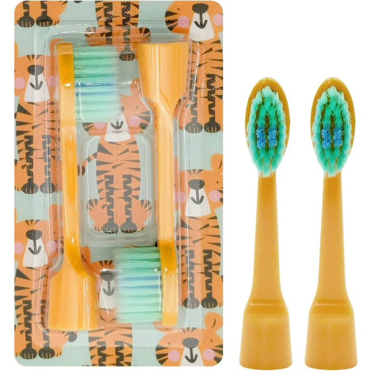 SEVERNO Baby Tiger Zahnbürstenkopf, 2er Pack mit antibakteriellen DuPont Borsten für Kinder ab 3 Jahren