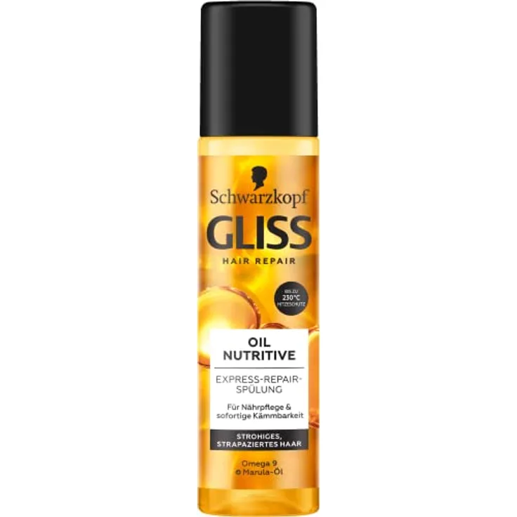 Gliss Express-Repair-Spülung Oil Nutritive (200 ml), Haarspülung nährt strohiges, strapaziertes Haar, Pflegespülung mit Hitzeschutz bis zu 230 °C