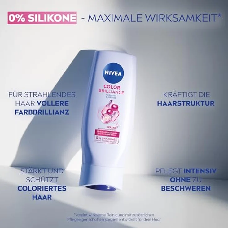 NIVEA Color Brilliance Farbschutz Spülung, 200 ml, feuchtigkeitsspendende Haarspülung mit Keratin und Acai Beeren-Extrakt, silikonfrei für längeren Farbschutz – Bild 3
