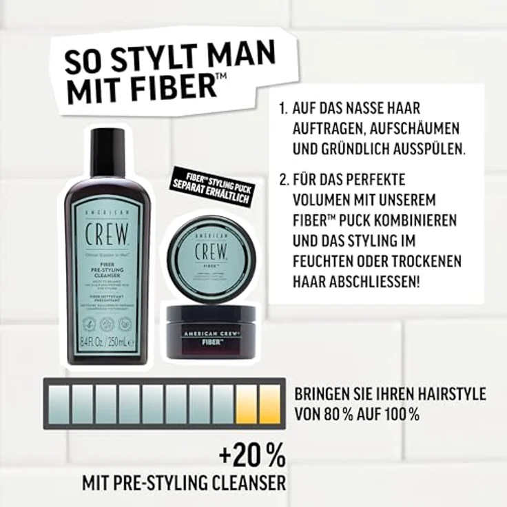 AMERICAN CREW Fiber Pre-Styling Shampoo, 250 ml, stärkendes veganes Männershampoo für geschädigtes Haar, mattes Finish & gesunde Haarpflege – Bild 5