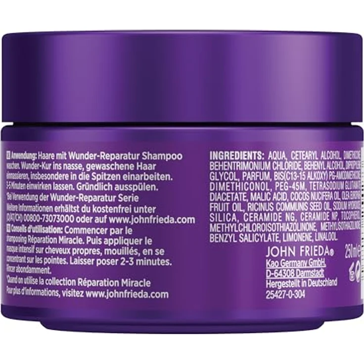John Frieda Frizz Ease Wunder-Kur Für Widerspenstiges Haar Tiefenwirksame Haarkur 250 ml – Bild 2