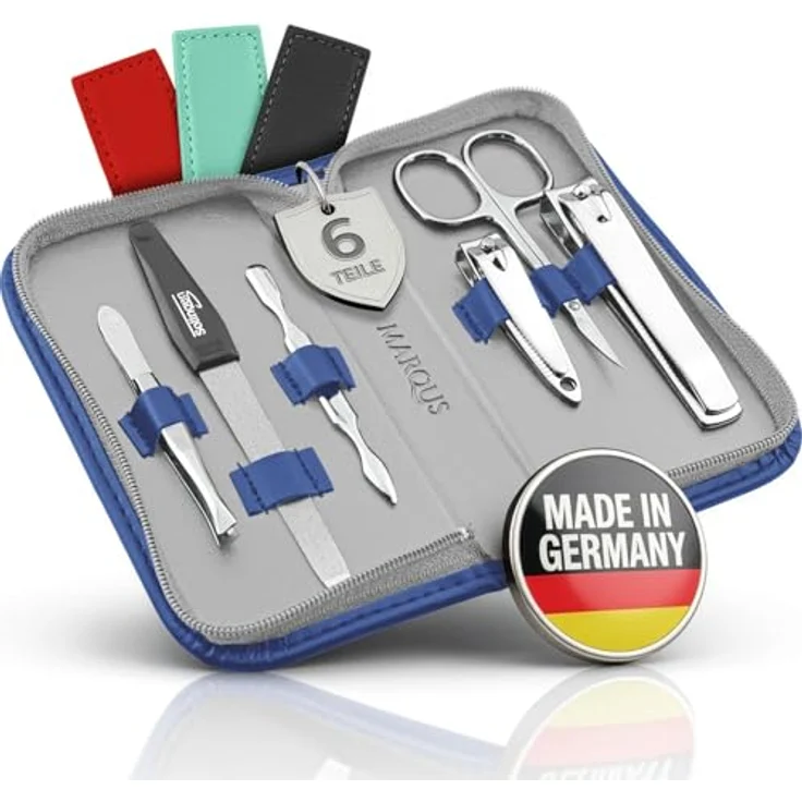 marQus Maniküre Set Solingen, 6-teiliges Nagelset mit Kunst-Leder Etui, glanzvernickeltem Stahl für Damen und Herren, ideal für Reisen – Bild 1