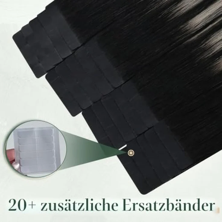 Ugeat Tape in Extensions Echthaar, Ombre Schwarz #1B/60A, 55 cm, 50 g, 20 Stück, Remy-Echthaar, wiederverwendbar – Bild 4