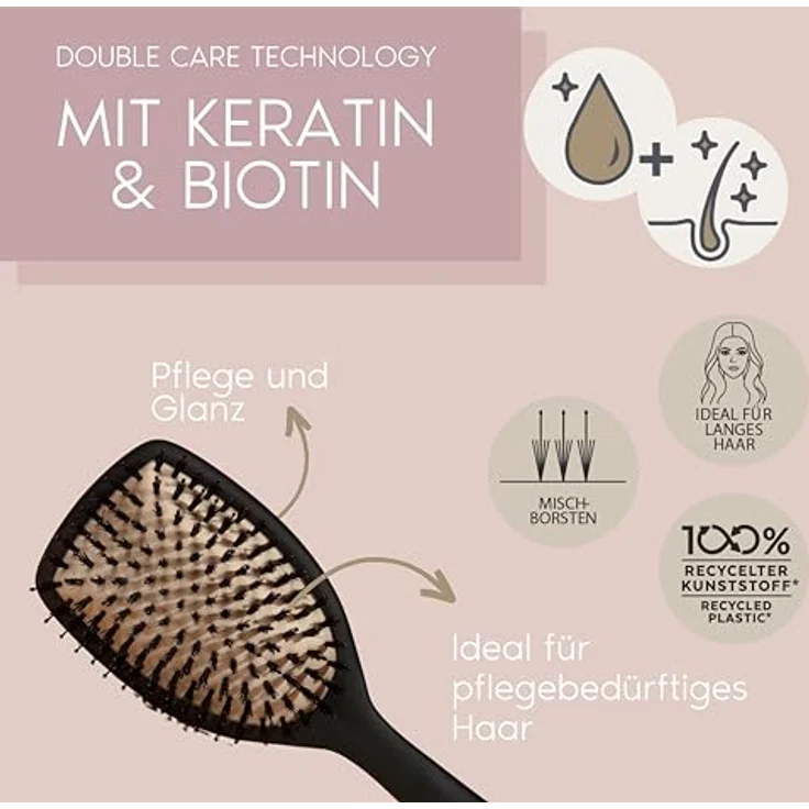 PARSA Beauty Professional Wirkstoffbürste Keratin + Biotin (Paddlebürste) – Haarbürste zum Glätten und Pflegen – Haarbürste lockiges Haar – Haarbürste langes Haar – Bild 2