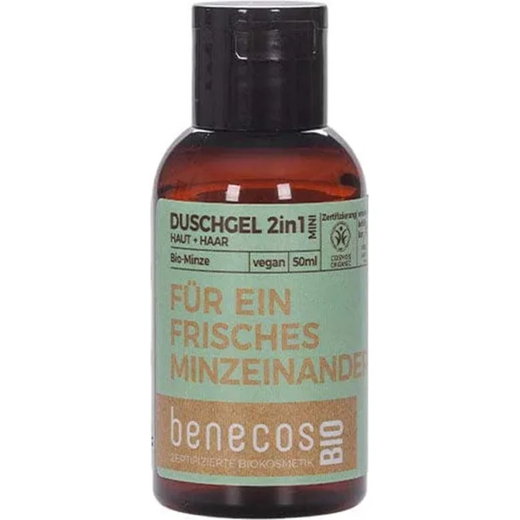 Benecos Duschgel Minze 2in1 für Haut & Haar, Mini 50ml mit Bio-Minze und Bio-Apfelsaft