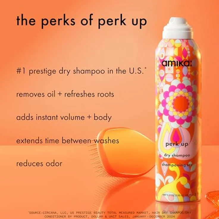 amika Perk Up Talc-Free Dry Shampoo 233ml, Volumenspendendes Trockenshampoo mit Reismehl + Sanddorn, talgregulierend & reinigend, für alle Haartypen – Bild 2