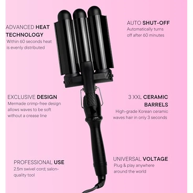 Mermade Pro Waver 32 mm Lockenstab Black mit Ionen-Funktion und Beach-Waves-Effekt – Bild 6