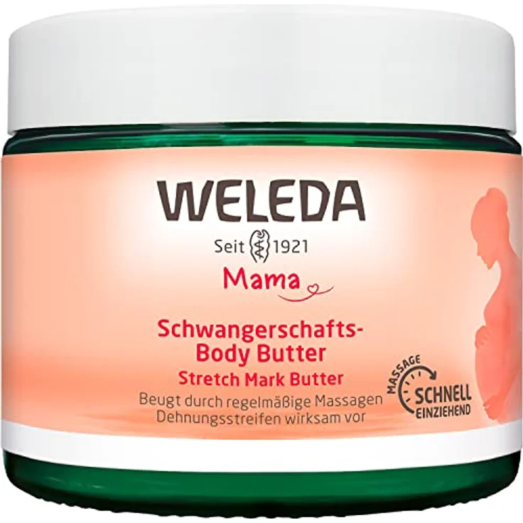 WELEDA Bio Mama Schwangerschaft Body Butter – vegane Naturkosmetik Babybauch Massage Körperbutter zur Dehnungsstreifen Vorbeugung. Hautpflege Körpercreme mit Sheabutter & Kakaobutter (1x 150ml) – Bild 4