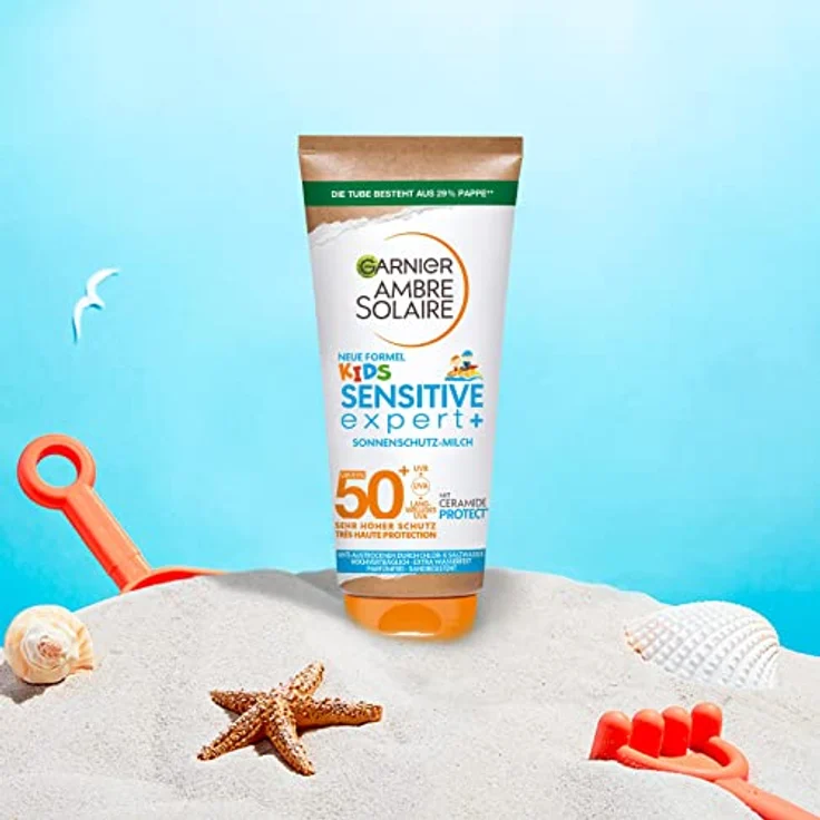 Garnier Sonnenschutzmilch mit LSF 50+ für Kinder, Sonnencreme mit sehr hohem Sonnenschutz, Anti-Austrocknung der Haut, Ambre Solaire Kids Sensitive expert+, 1 x 175 ml – Bild 5