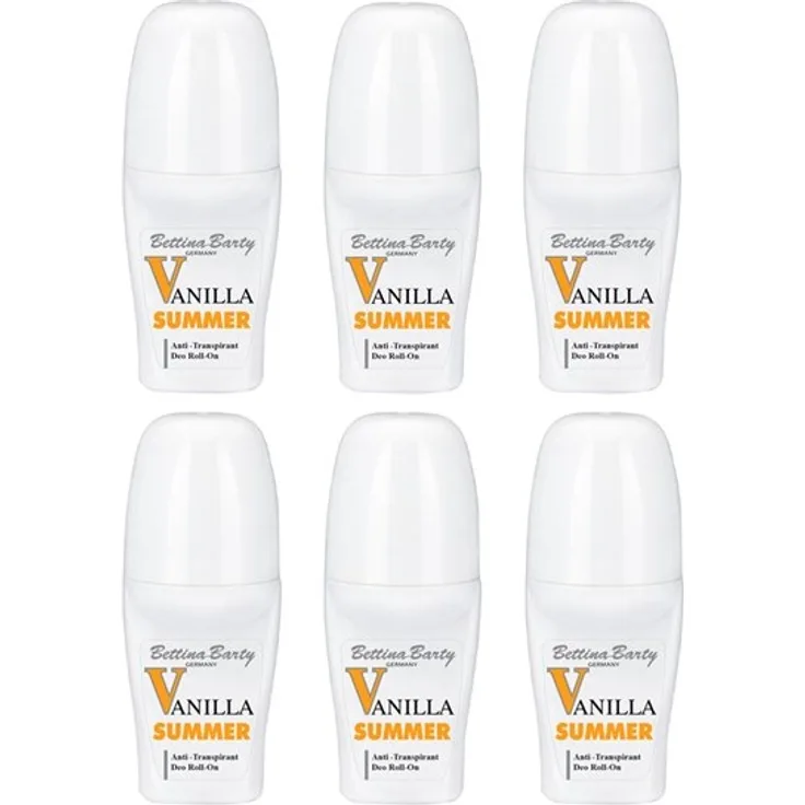 Bettina Barty Summer Vanilla Antitranspirant Deo Roll-On, 6 x 50 ml, langanhaltender Schutz mit Vanilleduft