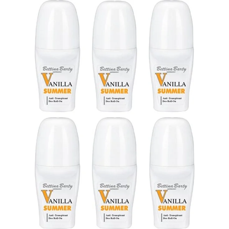 Bettina Barty Summer Vanilla Antitranspirant Deo Roll-On, 6 x 50 ml, langanhaltender Schutz mit Vanilleduft