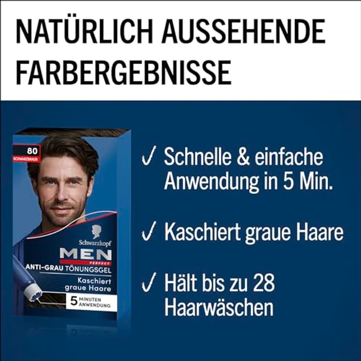 Schwarzkopf Men Perfect Anti-Grau Tönungs-Gel Stufe 2 80 Natur Schwarzbraun – Bild 2