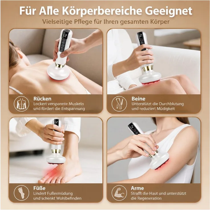 Toomoke Massagegerät 2 in 1 Gua Sha Schröpfgerät mit 12-stufiger Saugkraft, Heizfunktion und Rotlichtwärme für Bauch, Beine, Arme & Po, elektrisch wiederaufladbar, mit ätherischen Ölen, Anti-Cellulite-Funktion