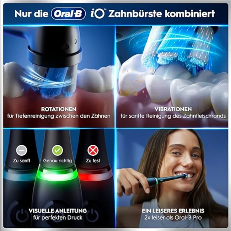 Oral-B iO Series 6, Elektrische Zahnbürste im Doppelpack mit 3 Aufsteckbürsten, Reise-Etui, 5 Putzmodi, Schwarz-Rosa, Designed by Braun – Bild 4