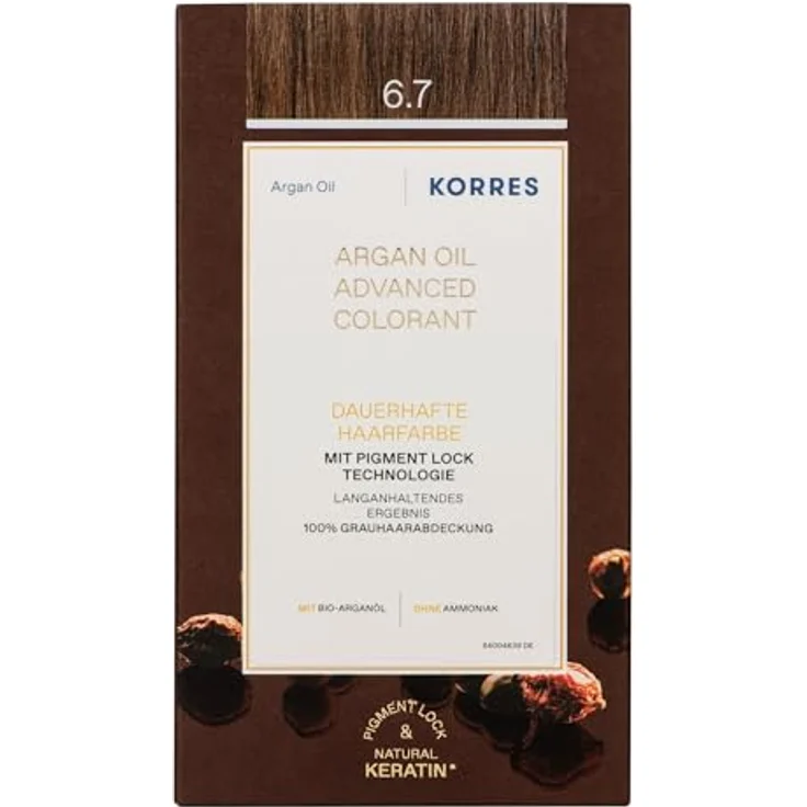 Korres Argan Oil Permanent-Haarfarbe, Farbton 6.7 Cocoa, 50 ml, langanhaltende Farbwirkung und glänzende Ergebnisse – Bild 1