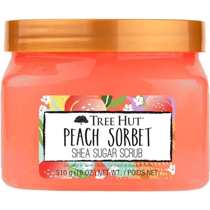Tree Hut Peach Sorbet Shea Sugar Scrub, 450 ml, ultra-hydrating and peelating scrub for nourishing essential body care