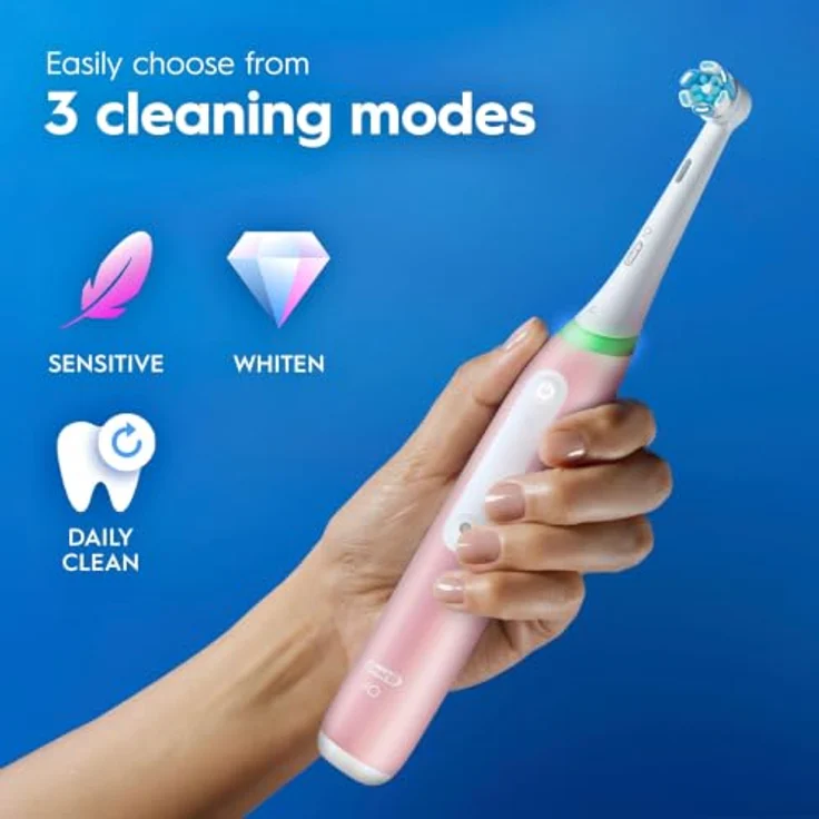 Braun Oral-B iO Series 3, Elektrische Zahnbürste in Blush Pink mit Drucksensor und 3 Reinigungsmodi, inkl. Reiseetui Set – Bild 4