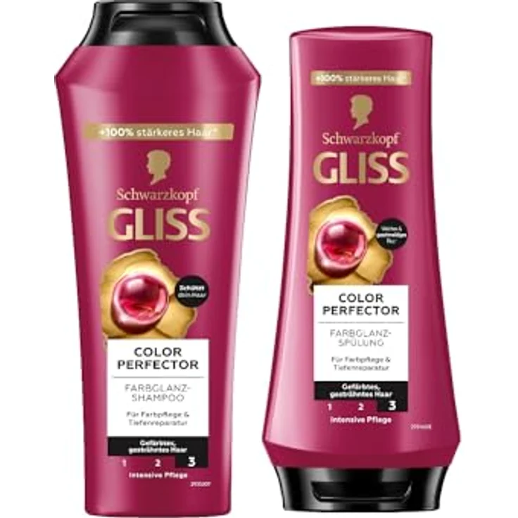 Gliss Kur Colour Perfector Shampoo und Conditioner Set, Haarshampoo mit Hyaluron-Komplex und Cranberry-Extrakt, 250 ml + 200 ml, farbschützender Conditioner für intensiven Farbglanz – Bild 1